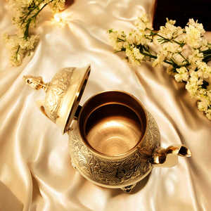 500 ml Brass Metal <b>Kettle</b> with Lid Engraved Design Luxury Home Office Table Decor Traditional Brass Teapot - Product Image 3