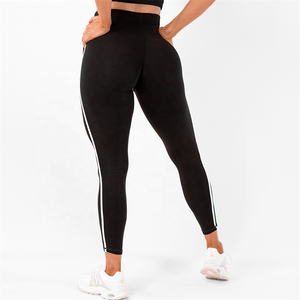 กางเกงเลกกิ้งผู้หญิงเอวสูงลายทางพร้อมโลโก้ขาขวากางเกงไนลอนสแปนเด็กซ์220g ปิดเอวยางยืด - Product Image 3