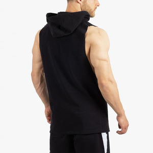 Vente en gros de débardeur en coton avec logo coupé pour hommes jogger entraînement à capuche musculation sans manches haut ajusté de gymnastique - Product Image 3