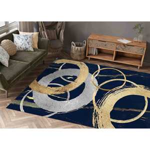 <b>Gold</b> and Silver Rings Rug: Contemporary Indoor/Outdoor Decor,With Pile Soft Rug - Product Image 1