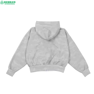 Sweat-shirt à capuche unisexe surdimensionné de qualité supérieure, avec broderie effet vieilli, patchs et fermeture éclair, en molleton 100% coton, délavé à l'acide - Product Image 6