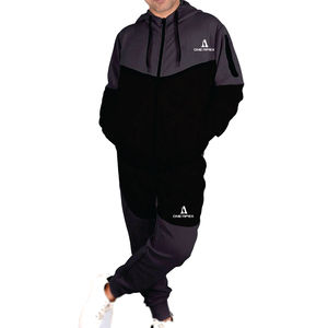 Ensemble de survêtements pour hommes 100% coton veste d'entraînement zippée et pantalon de survêtement léger et doux au toucher polyester adapté à l'intérieur - Product Image 1