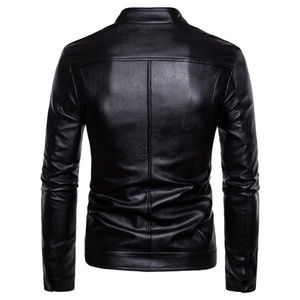 Chaqueta de Cuero para Hombre de Alta Calidad con Logotipo Personalizado, Cierre Frontal Negro, para Invierno, Aire Libre, Resistente al Viento, Manga Larga, Corte Ajustado - Product Image 3