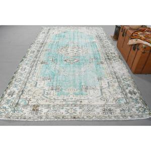 Tapis turc vintage, grand tapis de 6,2 x 9,6 pi (190 x 294 cm), tapis en laine bleu à motifs floraux - Product Image 1