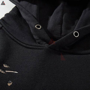 Usine personnalisée broderie Patch impression strass acide lavage pull à capuche hommes poids lourd français hiver 100% coton polaire - Product Image 5