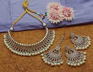 Conjunto de joyas chapadas en oro Kundan tradicional indio y conjunto de collar de cobre para mujeres y niñas accesorios indios joyería Mujer - Product Image 4