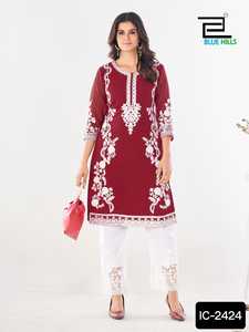Vêtements ethniques indiens Georgette lourde prêt à porter Kurtis avec une belle broderie travail décontracté et tenue quotidienne Collections Kurtis - Product Image 2
