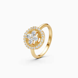 Elegante Anillo Floral con Racimo de Diamantes Redondos y Diamante Cultivado en Laboratorio de 0.44 Ct |   En oro amarillo, blanco y rosa de 9 quilates - Product Image 3
