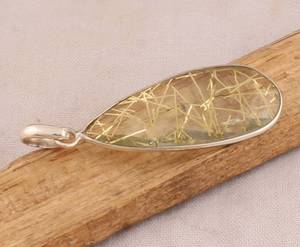 Pendentif en quartz rutile doré en argent sterling fait à la main en forme de poire collier de pierres précieuses naturelles pour femmes - Product Image 5