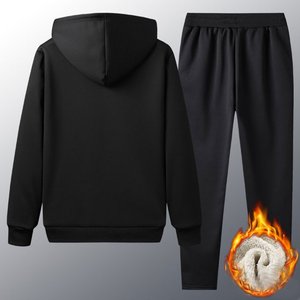 Ensemble de survêtement à capuche en coton 100% uni pour femmes grandes tailles, 2 pièces, polaire chaud, survêtement d'hiver, pantalon de jogging - Product Image 4
