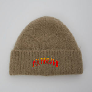 Design tendance Bonnets tricotés en jacquard de couleur unie pour hommes Bonnet chaud d'hiver en mohair avec broderie de logo personnalisé Casquettes pour hommes - Product Image 1