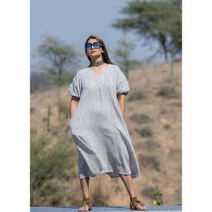 Robe Bohème Rayée Bleue Tissée à la Main Style Urbain Respirante Empire Froncée Bretelles Fines Col en V Ample XS XL 2XL Quotidienne - Product Image 1