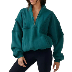 Sweat-shirt oversize pour femme, hiver, automne, polaire épais, uni, fermeture éclair sur le devant, broderie, style streetwear - Product Image 2