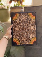 Gran oferta, portafolio de cuero con herramientas, organizador de archivos, portafolio de documentos florales de cuero genuino personalizado de alta calidad