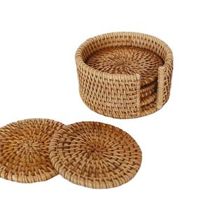 Estera de mimbre para mesa de comedor única, soporte resistente al calor, juego de posavasos de té, accesorios de cocina, posavasos de yute de mimbre con soporte - Product Image 1