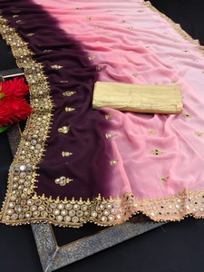 Cermin Pakaian Pesta Kerja <span class=keywords><strong>Saree</strong></span> Tradisional dengan Bordir Kerja Renda Perbatasan Blus