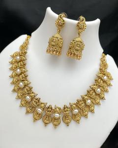Tenue de fête traditionnelle Kundan perle tour de cou ensemble avec boucles d'oreilles femmes collier ensemble concepteur ethnique collier ras du cou ensemble - Product Image 3