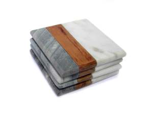 Beverage Use <b>Wood</b> Marble Coaster Set Combination 4 Pcs - Product Image 4