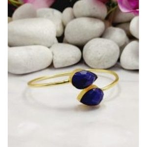 Brass Cuff <b>Bracelets</b> Gold Plated with Green Onyx Gemstone Fashion Accessory - Product Image 3