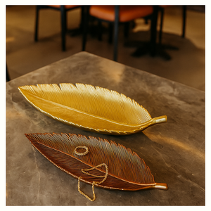 Plateau à feuilles moderne, plat de service décoratif fait main de luxe pour les célébrations du festival, cadeaux, hôtels, restaurants, maisons, meilleurs plateaux - Product Image 1
