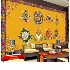 Productos personalizados 3D Golden Auspicious Eight Treasures Wallpaper Buda Hall Estatua de Buda Tangka Budismo Mural tibetano 3 <span class=keywords><strong>D</strong></span> - Product Image 1