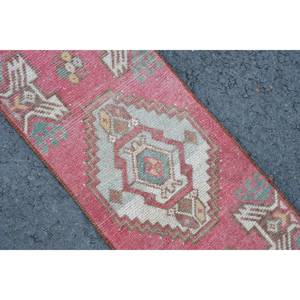 Alfombra de retazos ecológica de lana roja y Beige clásica, 1,3x2,8 pies, área grande tradicional, respaldo de látex rectangular turco, comedor - Product Image 5