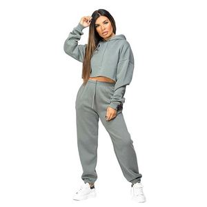 Ensembles de survêtements unisexes en molleton de coton deux pièces, anti-bactériens, imprimés numériquement à 100 %, motif uni, crop top et sweats à capuche - Product Image 1