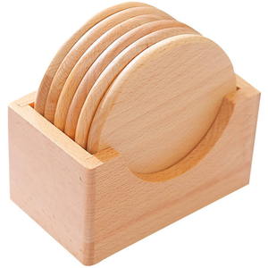 Sous-verres en bois avec support de rangement, sous-verres en bois de hêtre isolés thermiquement et antidérapants, ensemble de sous-verres à café avec boîte en bois - Product Image 2