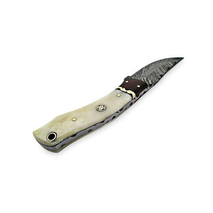 Logotipo personalizado de alta calidad, acero de Damasco, mango de cuerno de madera clásico, hoja fija EDC, cuchillo de Camping, cuchillos de caza de grado OEM DIY - Product Image 4