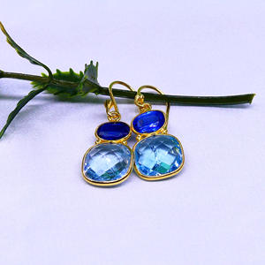 Latest Trendy Ladies Wear <b>Earrings</b> 925 Sterling Silver with Gold Plating Kyanite <b>Blue</b> <b>Topaz</b> Gemstones Charm Style - Product Image 4