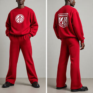 Conjunto de chándal para hombre con sudadera pulóver o logotipo personalizado en color sólido y con pantalón acampanado ropa deportiva de dos piezas para fitness - Product Image 3