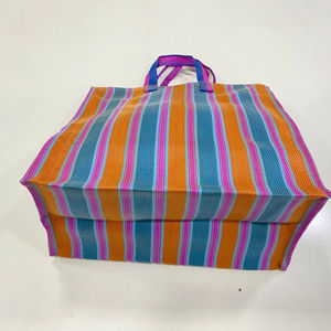 Bolsas de cosméticos de playa recicladas con telar manual personalizado ecológico estuches de compras a rayas de plástico tejido a la moda con cremallera reutilizable - Product Image 1