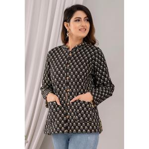 Chaqueta acolchada de algodón ligero para mujer, negra con patrón de animales reversible bohemio, talla XL, prendas de vestir exteriores para primavera y otoño - Product Image 4