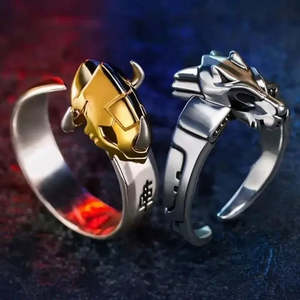 <b>Adjustable</b> <b>Size</b> Stainless Steel Anime Digimon Graymon Garurumon <b>Ring</b> Trendy Gold Plated Inlay Asscher Cut Diamond GRS Certified - Product Image 2