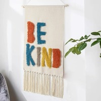 Tapiz de Pared de Macramé Hecho a Mano con Tela de Algodón y Varilla de Madera, Patrón Geométrico Simple, Tejido Moderno Personalizado para Decoración del Hogar