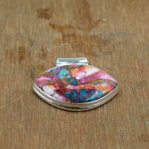 Collar con Colgante de Piedra Preciosa Turquesa Natural de Primera Calidad en Azul, Rosa y Naranja, Colgante de Plata de Ley 925, Colgante de Diseño - Product Image 2