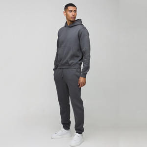 Survêtement à capuche coupe ajustée et à manches longues ElasticCharcoal Boxy pour hommes de qualité supérieure avec logo et design personnalisés OEM - Product Image 1