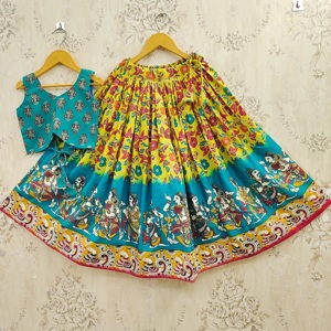 Lehenga Choli Étnico para Niñas, de Poliéster, Listo para Usar, Largo hasta el Suelo, Sin Arrugas, Elástico, Materiales Reciclados, Estampado Digital, Secado Rápido - Product Image 3