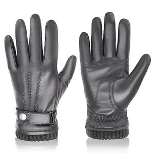 Gants thermiques en peau de mouton véritable pour homme, écran tactile, doigts entiers, hiver, chauds, doublés de cuir, pour le cyclisme, les fêtes, la conduite - Product Image 1