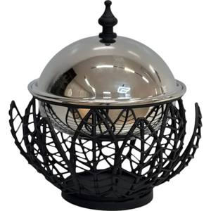 Round Shape Metal Hotpot With Wooden Stand and Hammered Lid Handmade Casserole for High-Quality <b>Cooking</b> and Stylish Presentation - Product Image 3