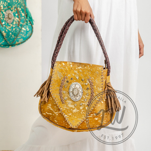 LW Sac à bandoulière en cuir véritable de style bohème pour femmes, fait à la main, imprimé léopard, noir pour l'automne et l'hiver. - Product Image 2