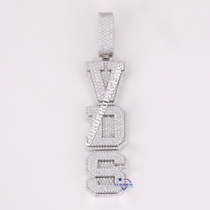 Lettre verticale attrayante 14Kt or blanc massif diamant cultivé en laboratoire conception personnalisée Hip Hop pendentif bijoux pour rappeur - Product Image 1