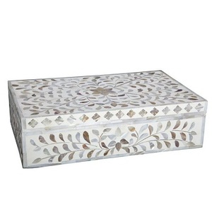 Caja de joyería de MDF de resina de madera con incrustaciones de hueso de diseño Floral Rectangular hecha a mano, embalaje elegante con incrustaciones de hueso para joyas preciosas - Product Image 1
