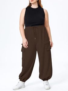 กางเกงวอร์มทรงหลวมลำลองสำหรับผู้หญิง, กางเกงโอเวอร์ไซส์กางเกงออกกำลังกายทรงหลวมมีกระเป๋า - Product Image 2