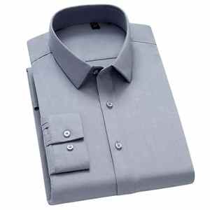 Haute qualité hommes robe à manches longues chemise 2025 nouveau solide mâle grande taille coupe régulière rayure chemise d'affaires - Product Image 1