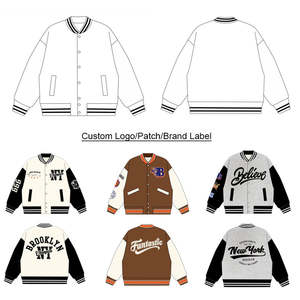 School College Custom Chenille Embroidery Logo Student Leather Bomber Baseball Patch Letterman Men's Wool Varsity Jacket - Product Image 5