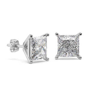 Boucles d'oreilles en or blanc 14 carats avec diamants princesse 0,33 ct (H-I SI2-SI3) - Product Image 2