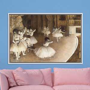 Toile imprimée vintage : Ballerines sur scène, Art mural élégant sur le thème du ballet, TOILE ENCARTÉCHÉE BLANCHE - Product Image 1