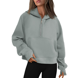 Sweats à capuche pour femmes hauts à la mode vêtements d'extérieur sueurs a Capuche surdimensionné quart fermeture éclair sweats Streetwear pull à capuche - Product Image 1