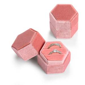 Jeulia <b>Vintage</b> Pink Velvet Hexagonal Couple Ring Jewelry <b>Box</b> - Product Image 1